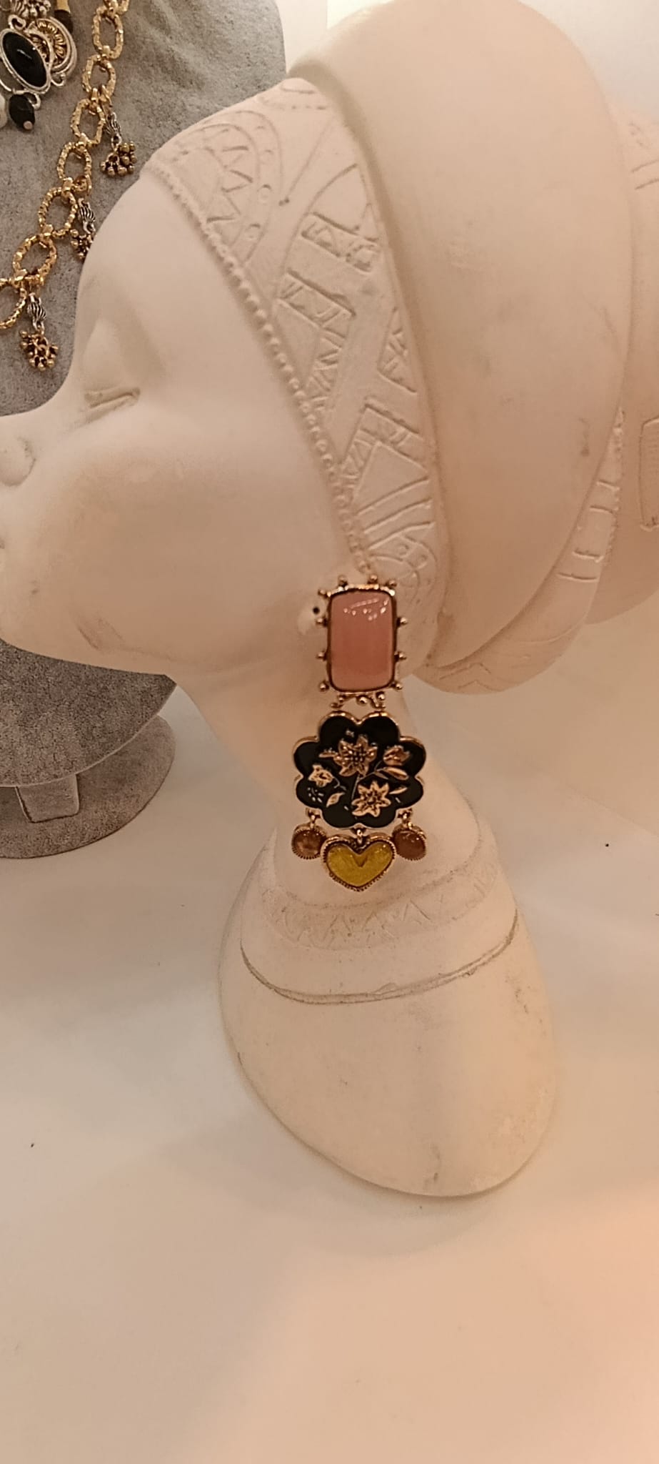 Vintage Küpe Pembe Taş Detay