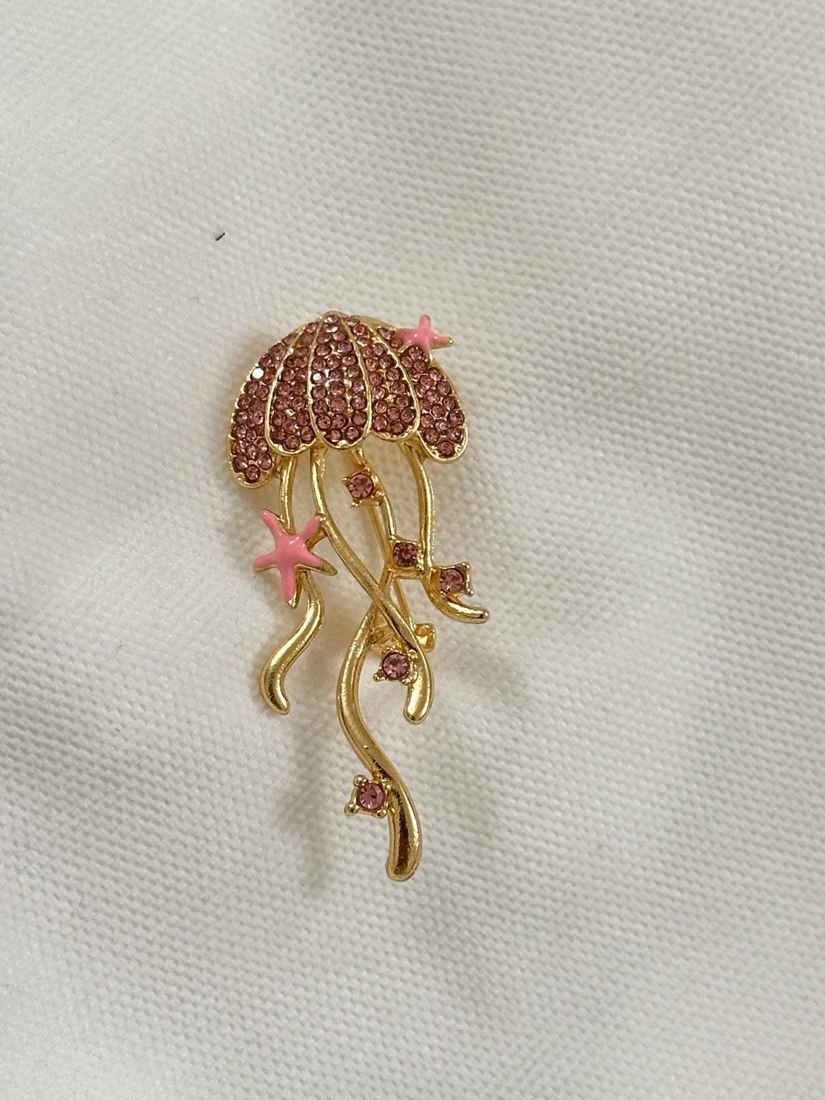 Denizanası Broş Pembe Taş Detay