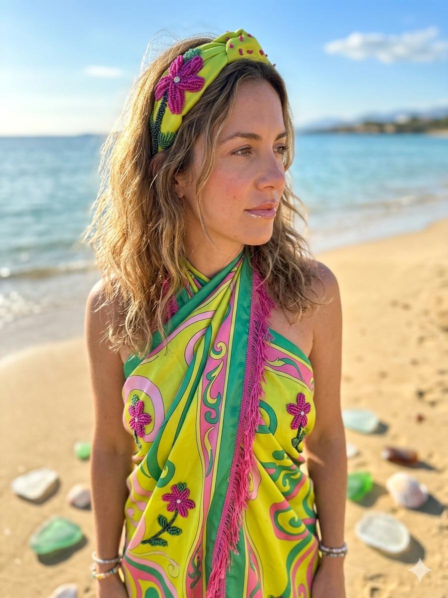 YEŞİL EL YAPIMI BONCUKLU TAÇ